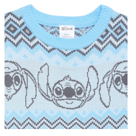 Disney Stitch Girls Metallic Blue Sweater Lurex Holiday Sweater - Picture 3 of 7
